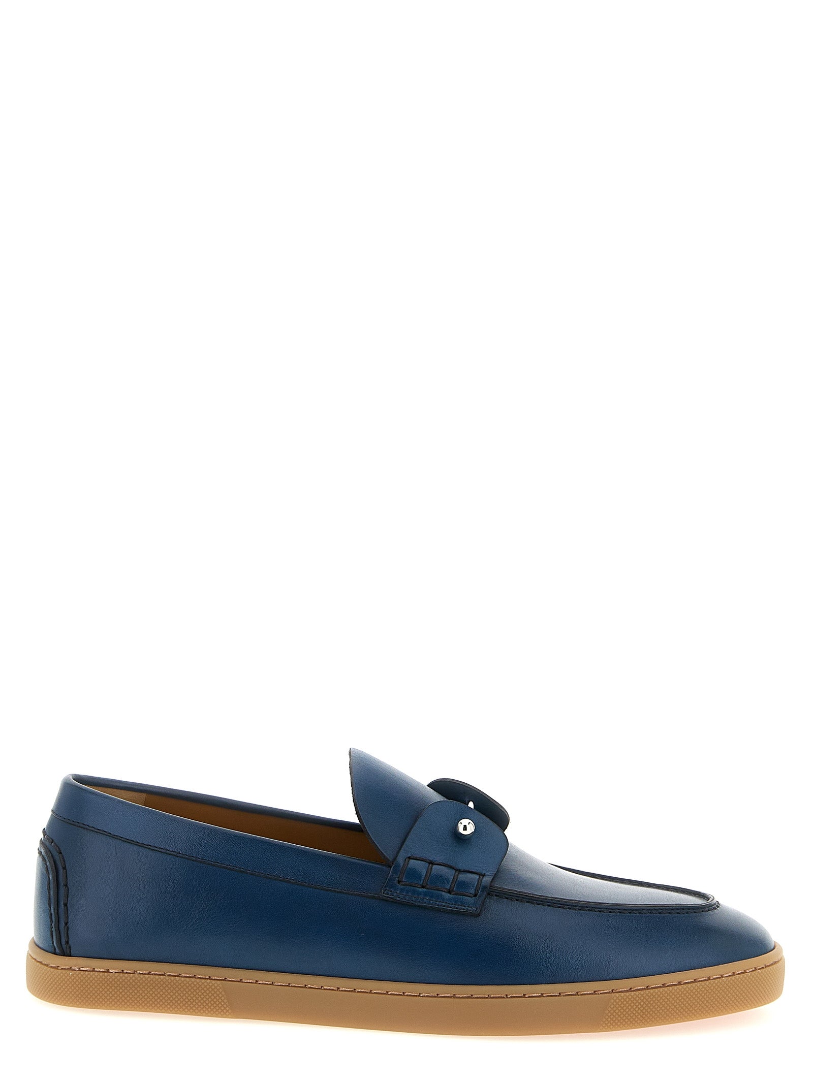 Chaussures Christian Louboutin en cuir de veau bleu, mocassins slip-on élégants pour homme.
