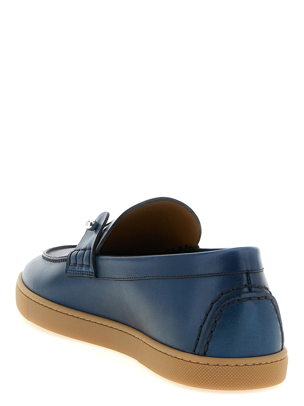 Mocassins Christian Louboutin en cuir de veau bleu, chaussures slip-on élégantes pour hommes, avec semelle en caoutchouc.