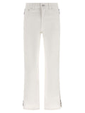 Jeans en denim blanc Paco Rabanne en coton, coupe classique avec détails modernes, vue de face sur un fond neutre.
