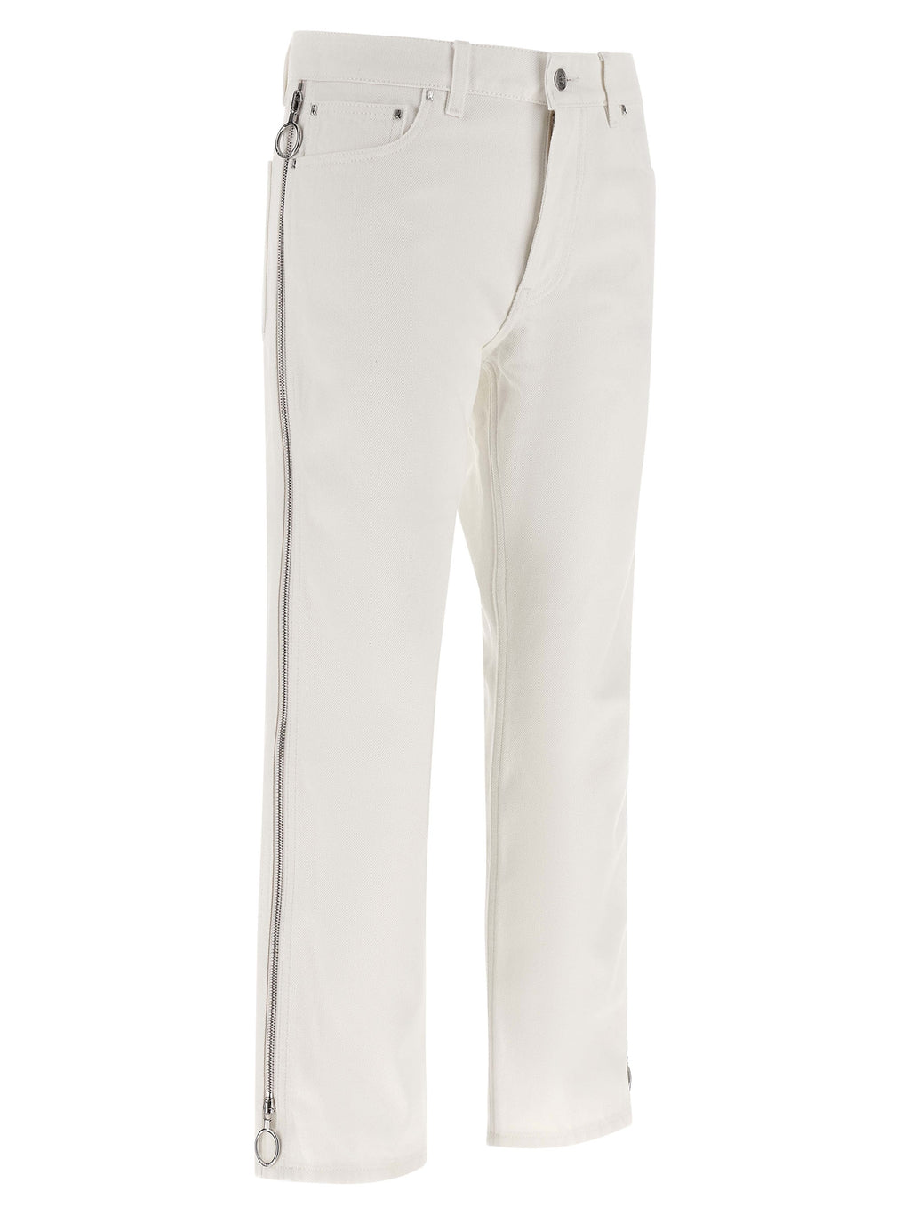 Jeans en denim blanc Paco Rabanne en coton, coupe classique avec détails de couture visibles sur l'image.