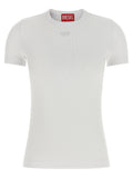 T-shirt blanc en coton de la marque Diesel, coupe classique, porté sur mannequin, vue frontale.