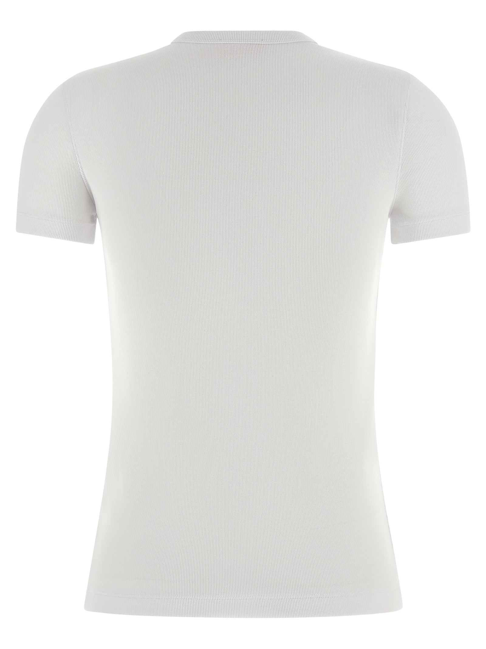 T-shirt en coton blanc de la marque Diesel, coupe classique, porté sur mannequin, détails du col et des manches visibles.