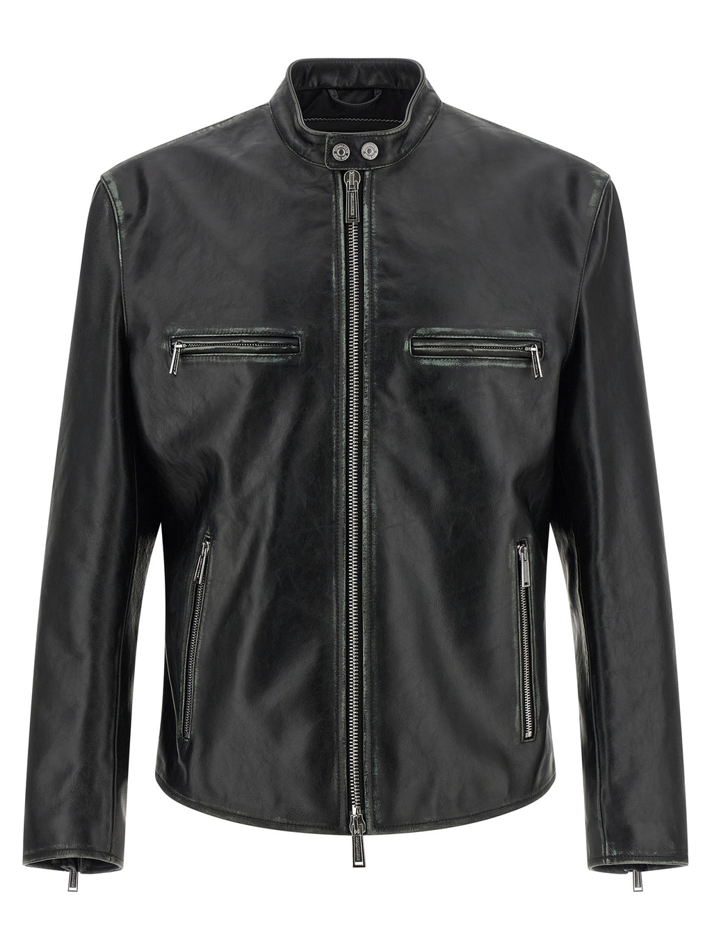 Veste en cuir noire Dsquared² pour homme, élégante et ajustée avec détails en cuir véritable.