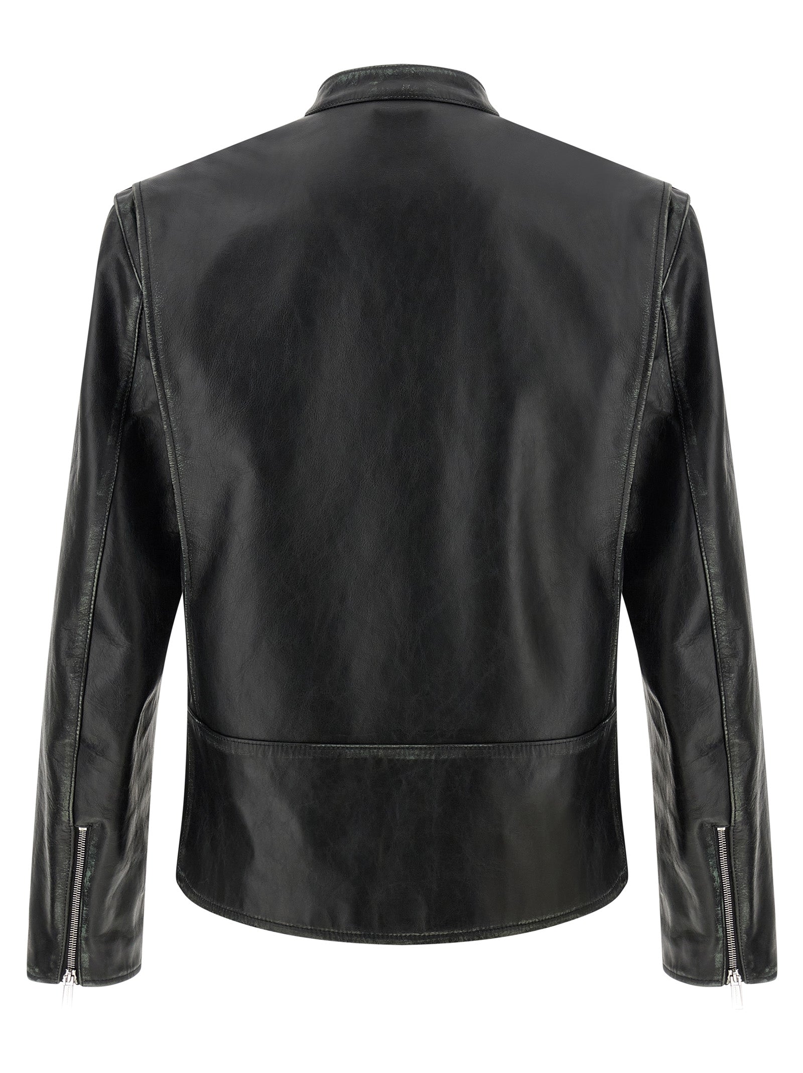 Veste en cuir noire de la marque Dsquared², style moderne avec détails élégants, vue de face sur un mannequin.