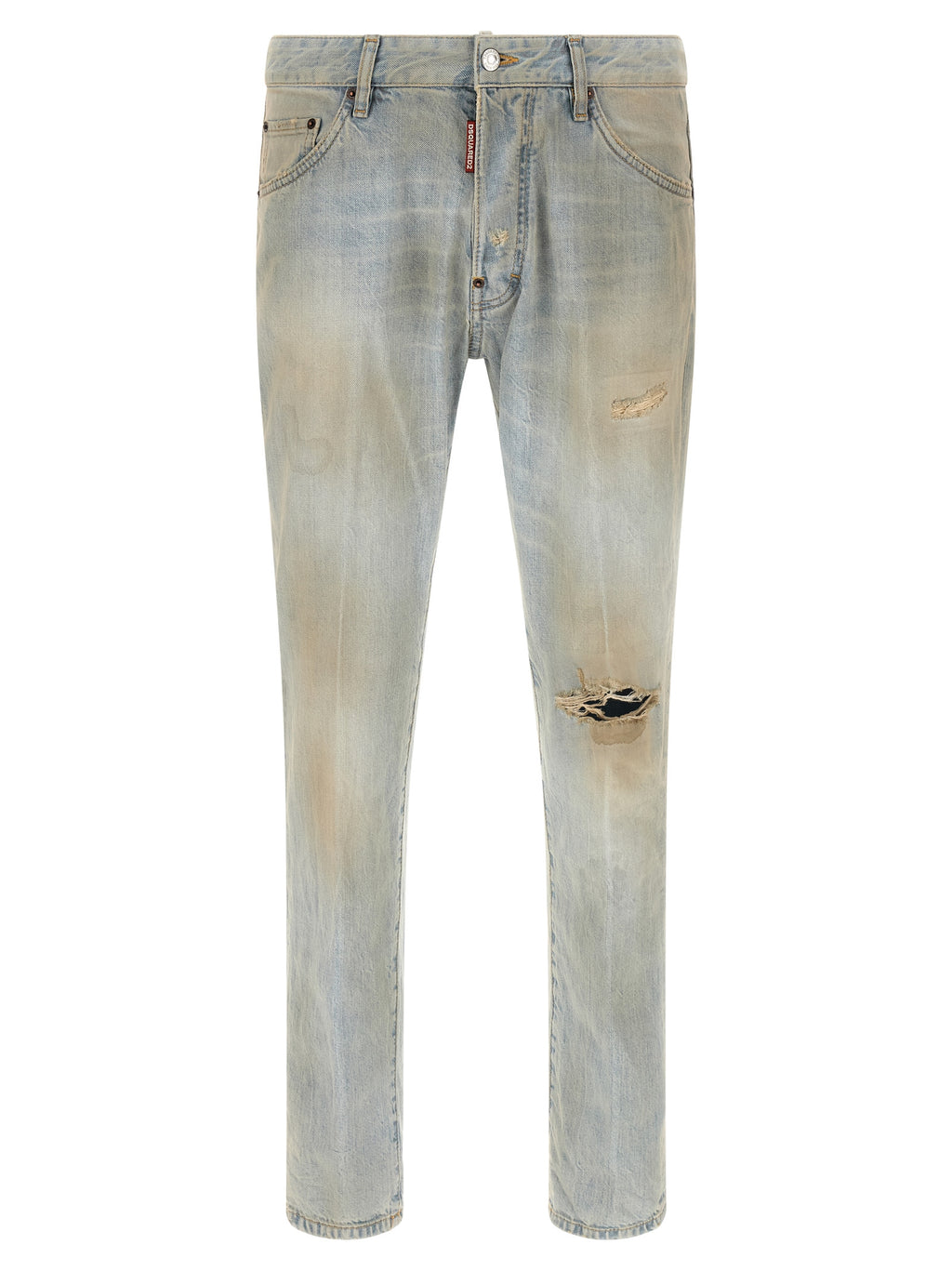 Jean en denim en coton bleu Dsquared² avec coupe classique, visible en détail sur le produit.