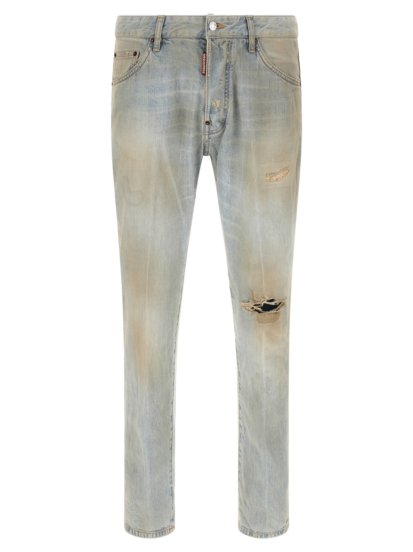 Jean en denim en coton bleu Dsquared² avec coupe classique, visible en détail sur le produit.