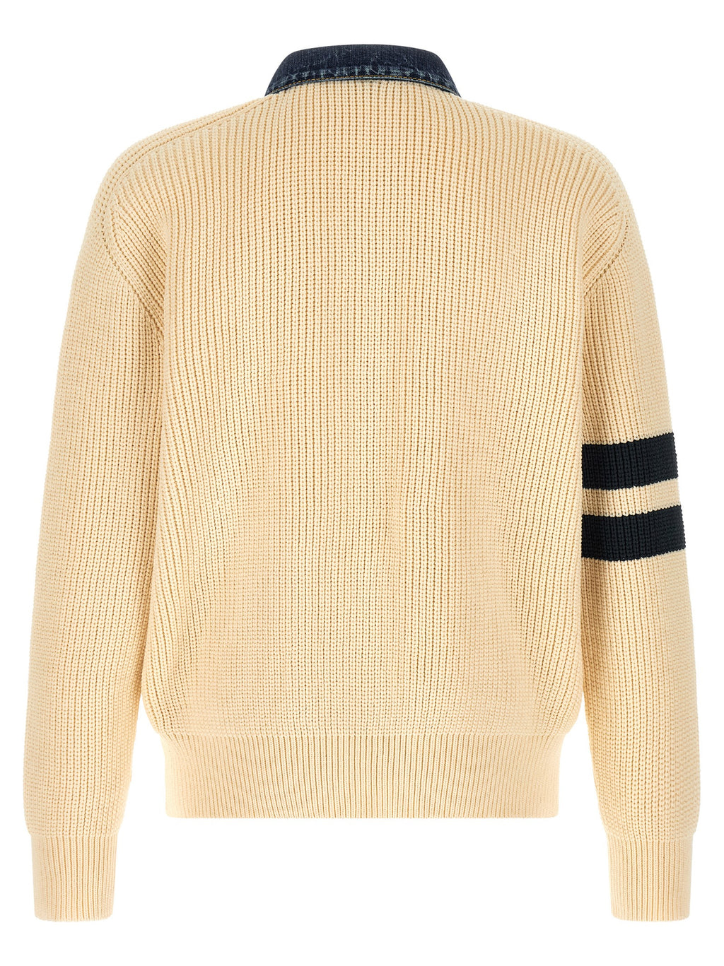 Cardigan en coton beige de la marque Dsquared², finition douce et confortable, porté sur un mannequin.