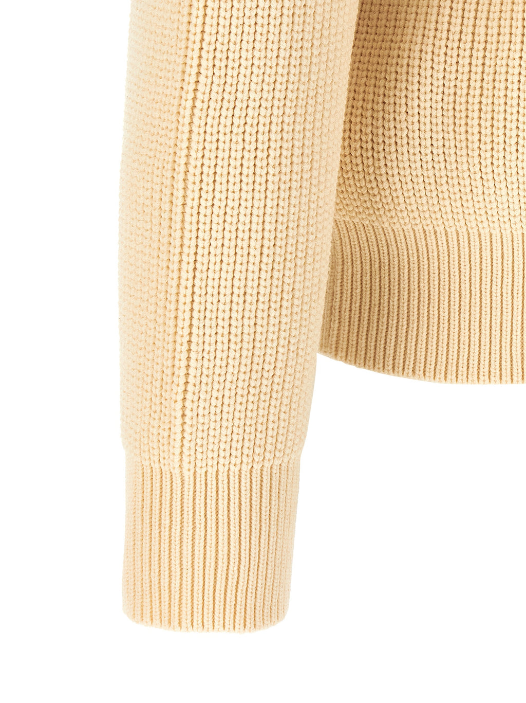 Cardigan en coton beige Dsquared², à manches longues et boutons, porté sur un modèle pour un look décontracté.