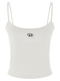 Débardeur blanc en coton de la marque Diesel, coupe ajustée, porté sur un mannequin avec fond neutre.
