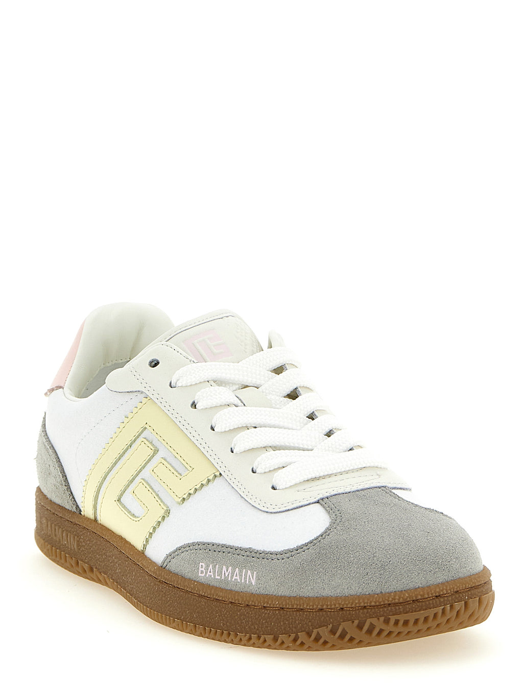 Chaussures sneakers basses Balmain multicolores en polyamide, vue de face, avec design coloré et moderne.