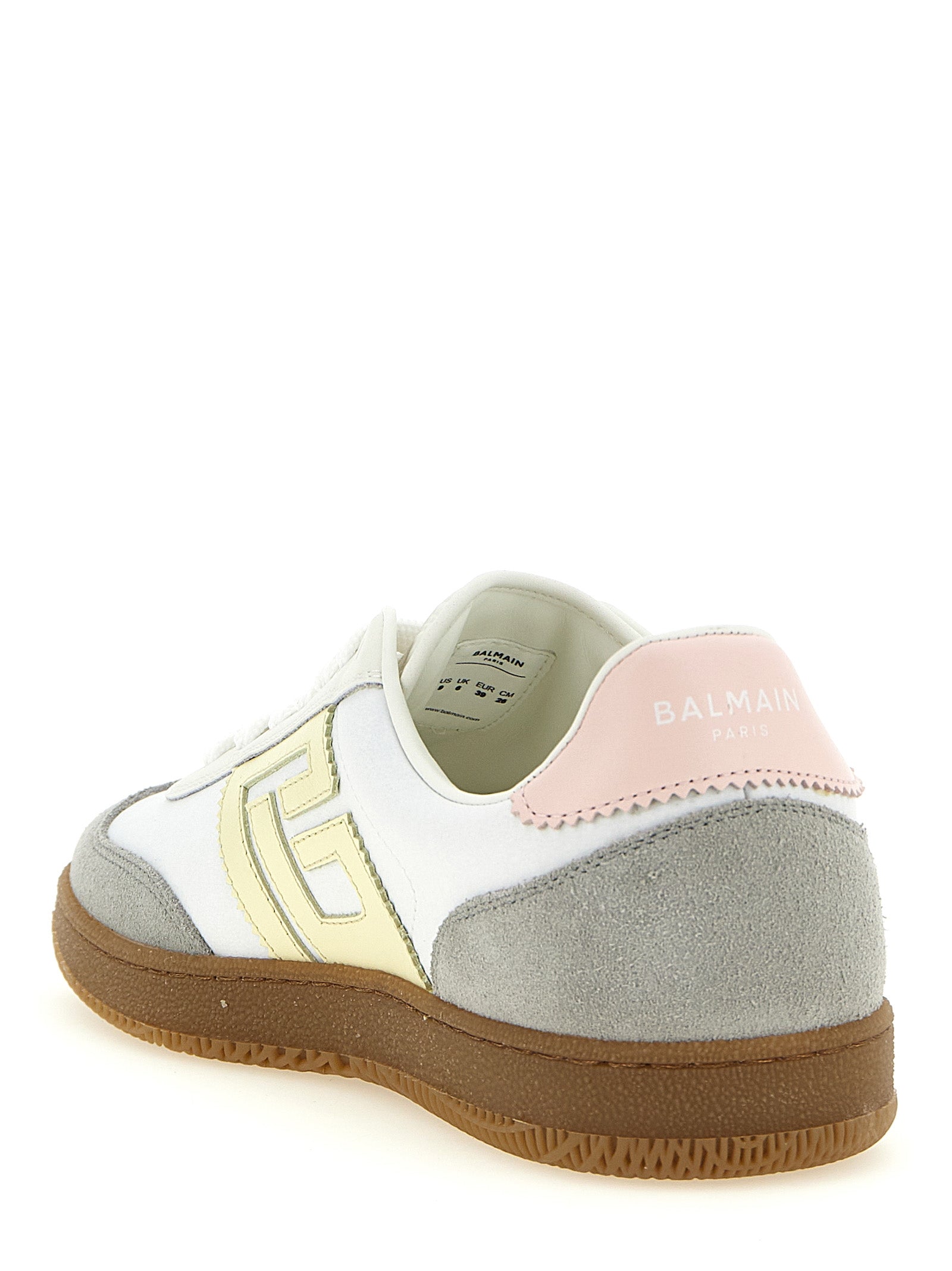 Baskets basses multicolores Balmain en polyamide avec design tendance, visibles en gros plan sur l'image.