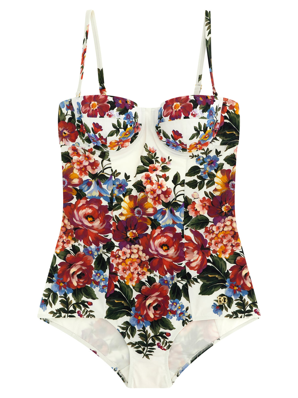 Maillot de bain une pièce blanc en polyamide de Dolce & Gabbana, vue de face, détails élégants et coupe ajustée.