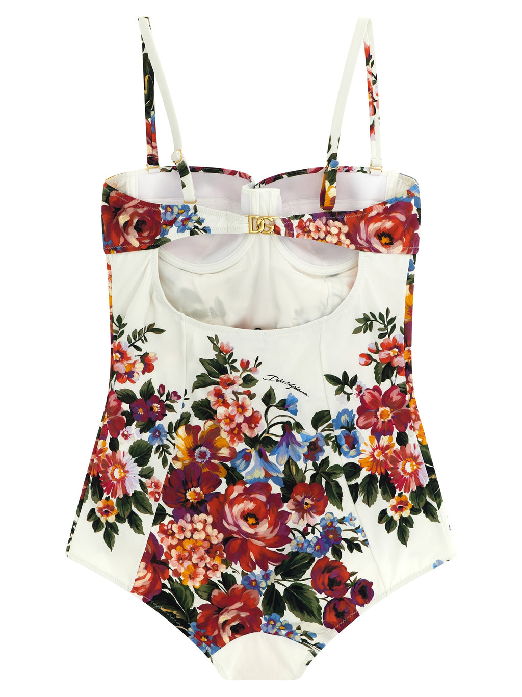 Maillot de bain une pièce blanc en polyamide de Dolce & Gabbana, vue de face avec détails du design élégant.