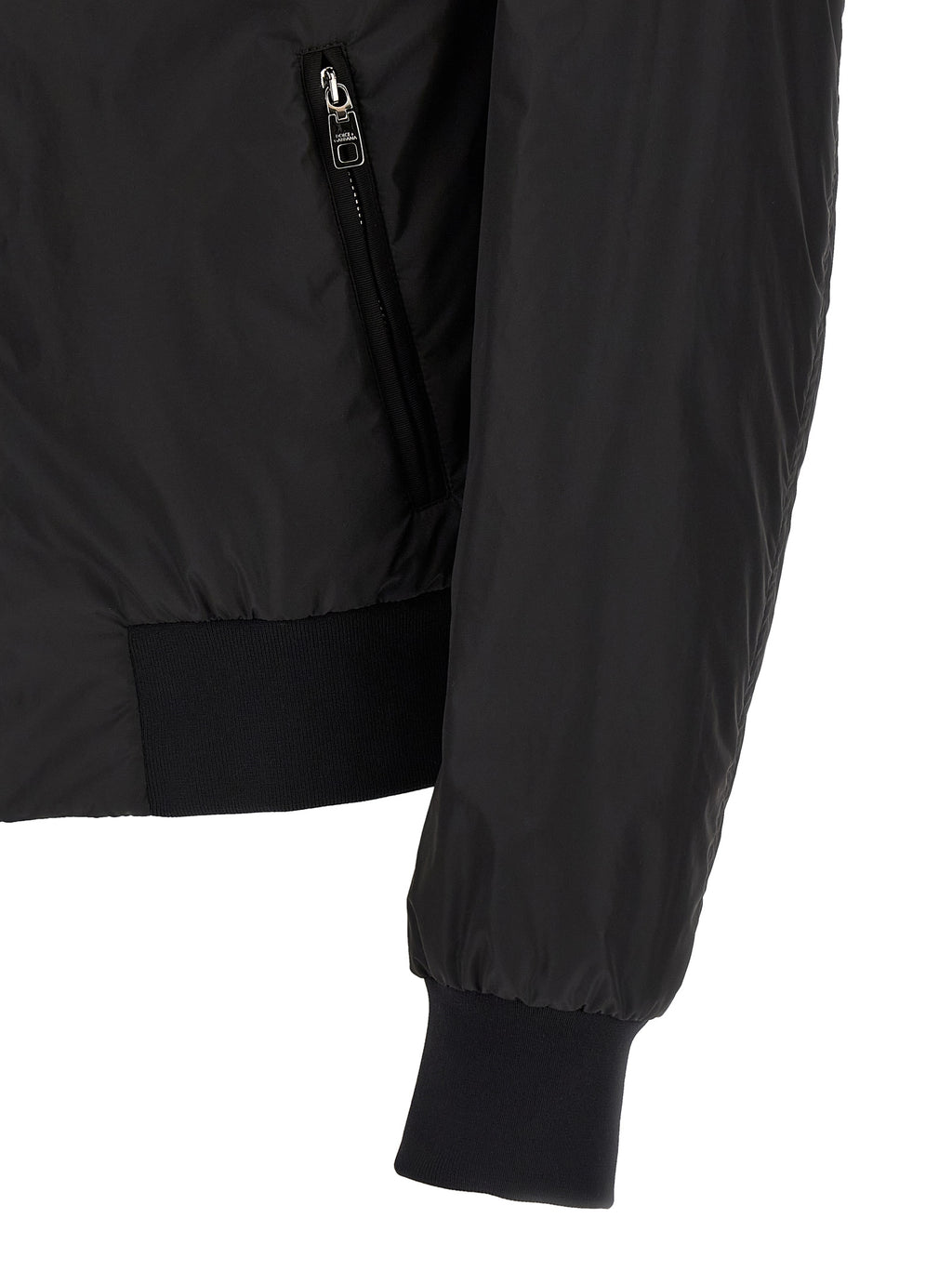 Veste bomber noire en polyamide de Dolce & Gabbana, style élégant avec détails modernes, vue de face.