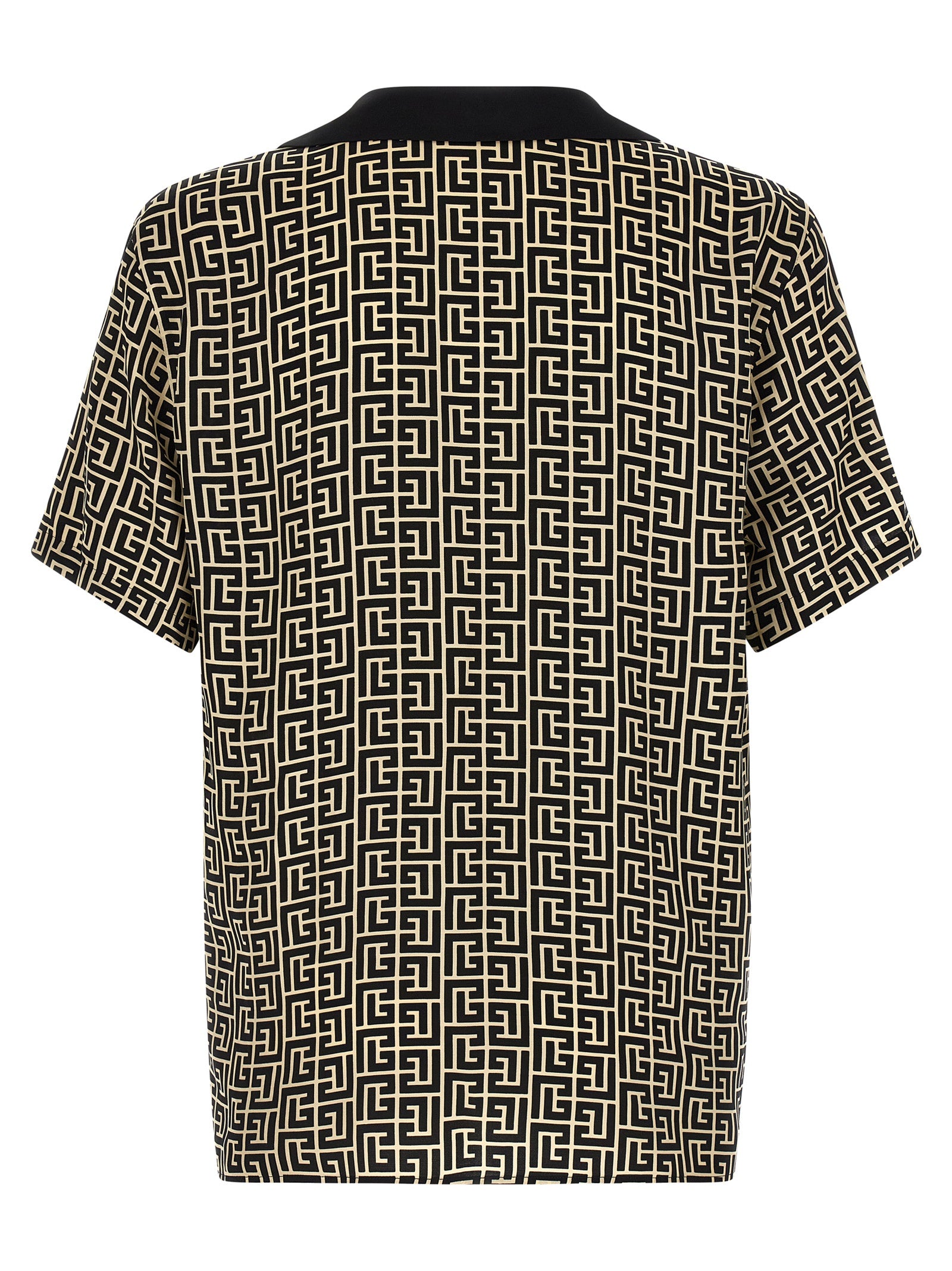 Blouse Balmain bicolore en viscose avec col élégant et manches longues, portée sur un mannequin.