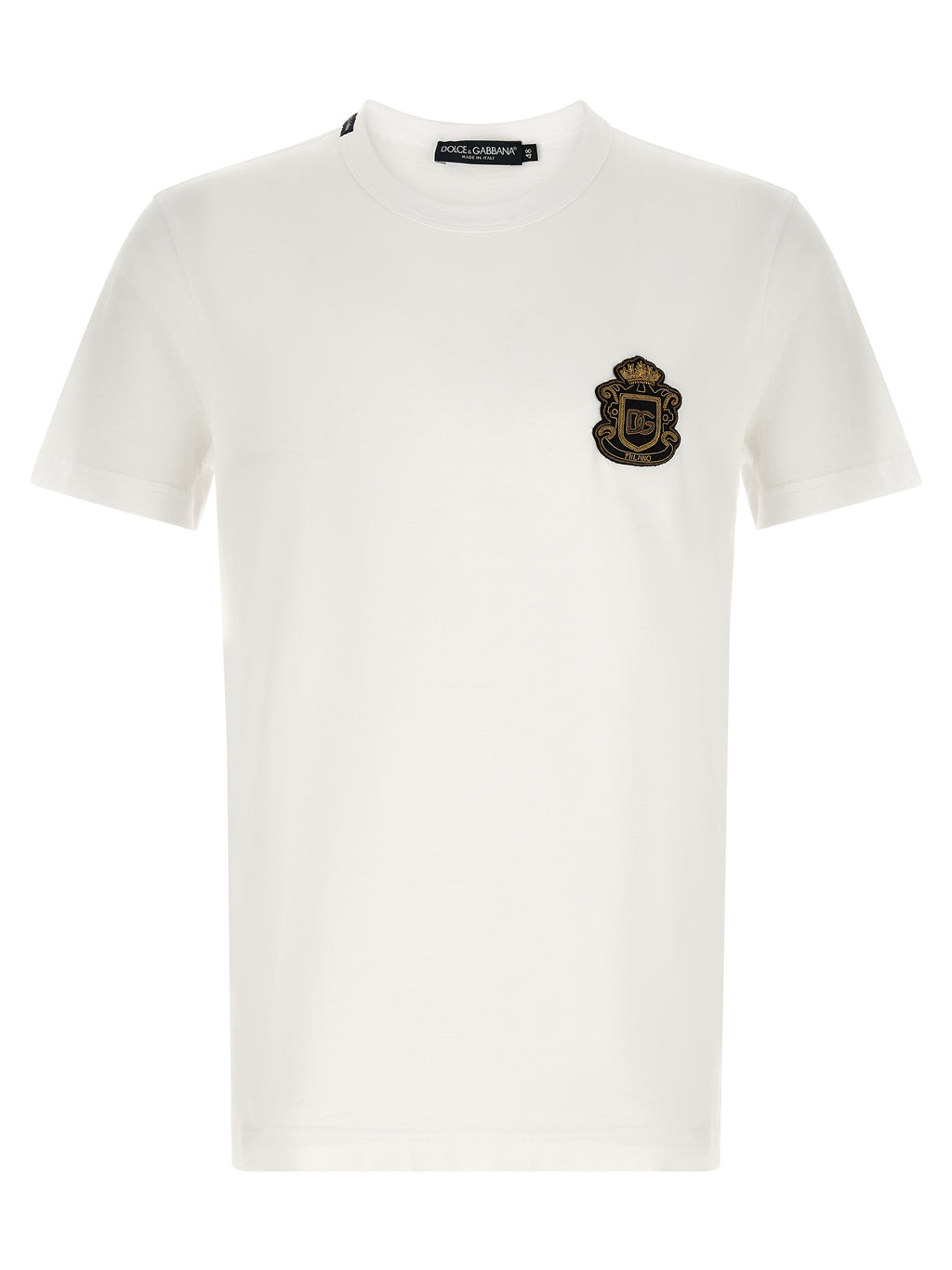 T-shirt blanc en coton de la marque Dolce & Gabbana, avec coupe classique et logo discret visible sur le devant.