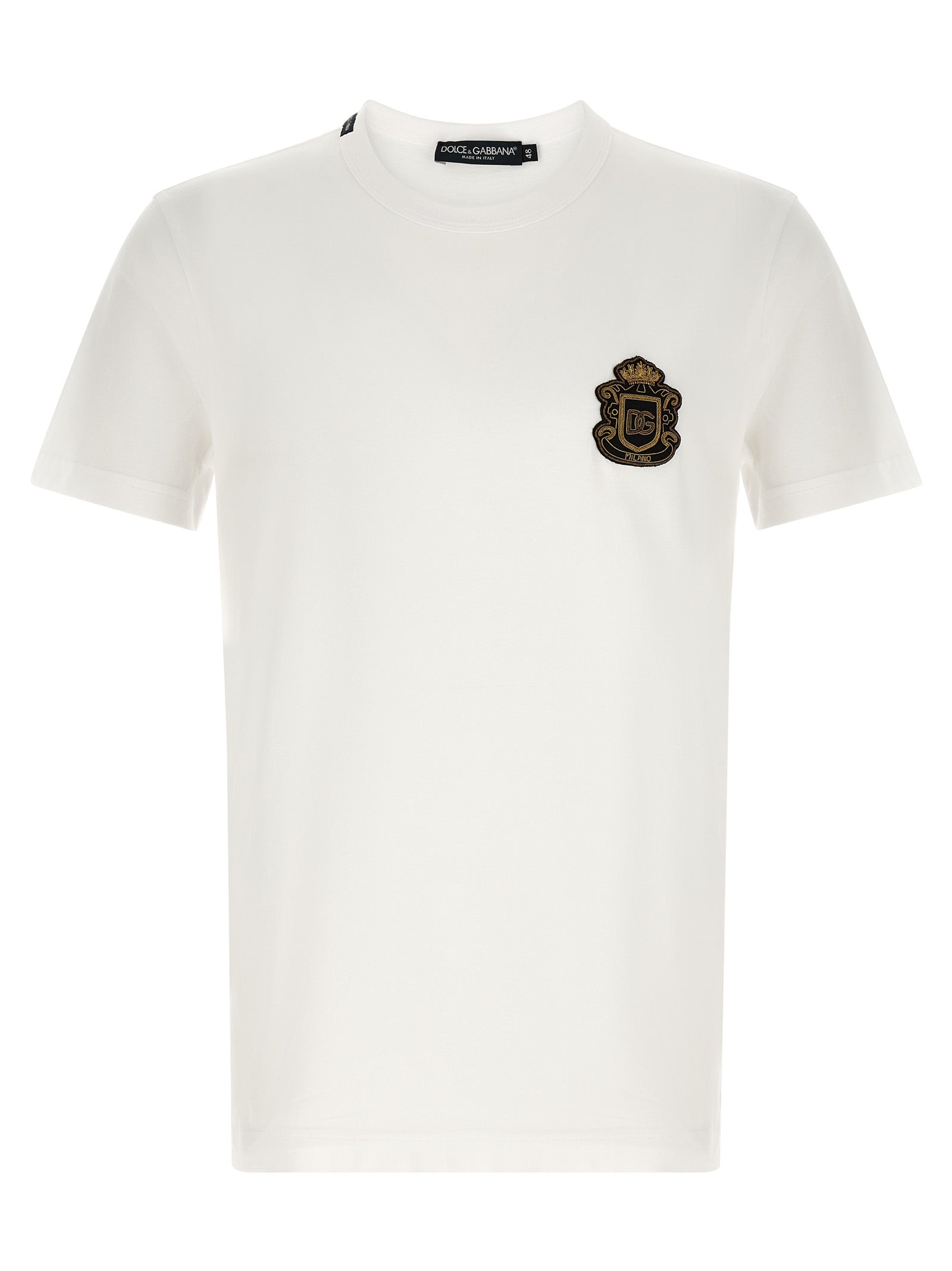 T-shirt blanc en coton de la marque Dolce & Gabbana, avec coupe classique et logo discret visible sur le devant.