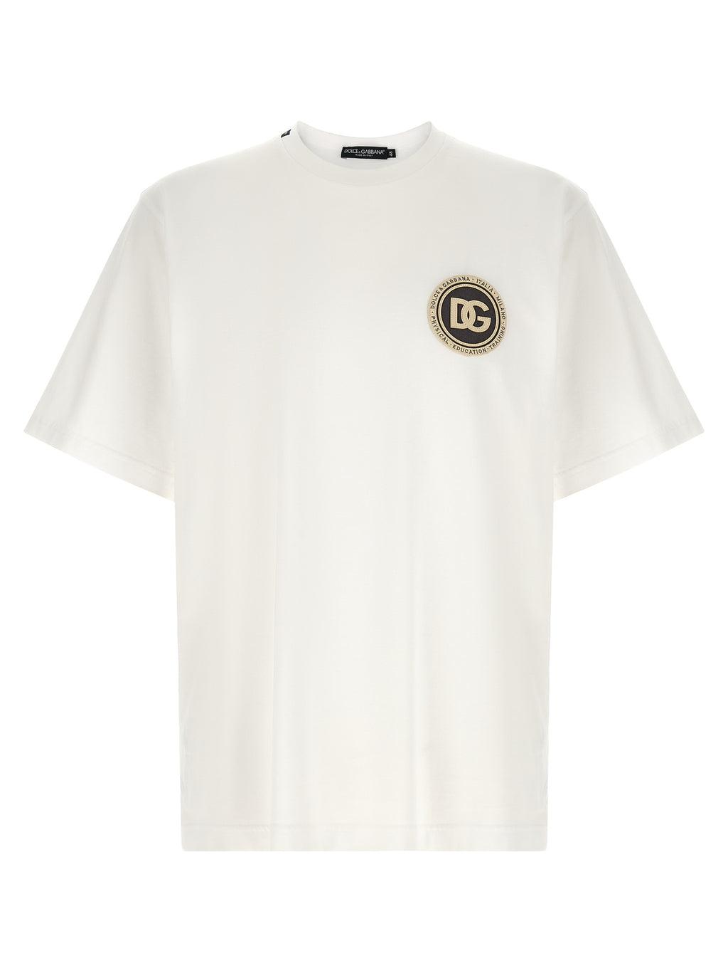 T-shirt blanc en coton de la marque Dolce & Gabbana, coupe classique et logo discret visible sur le devant.