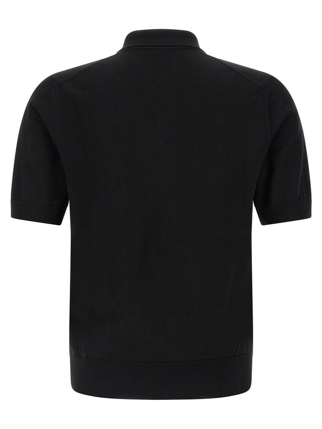 Chemise polo en laine vierge noire Dolce & Gabbana, vue de face, détail du col et des boutons, style élégant et classique.