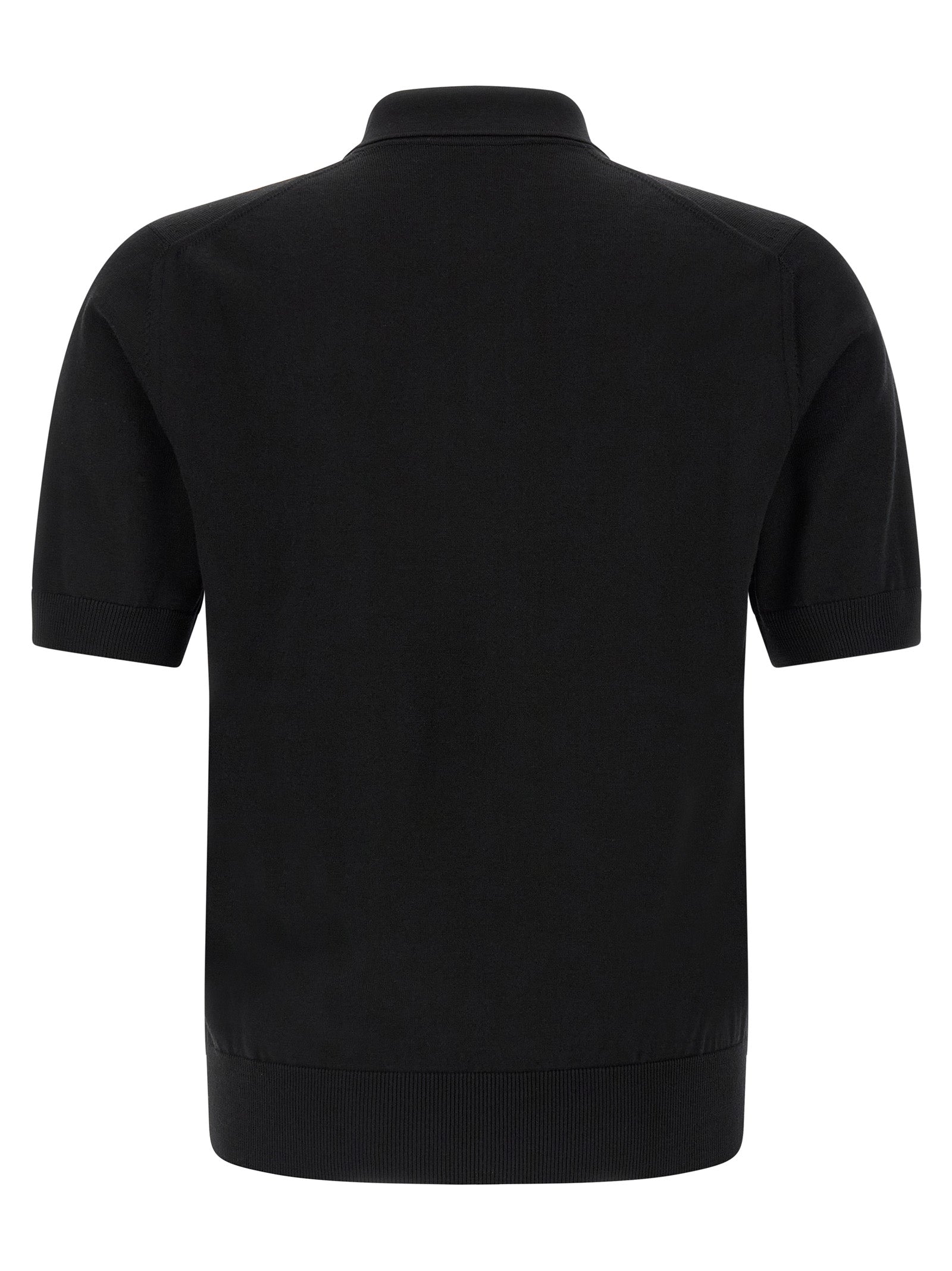 Chemise polo en laine vierge noire Dolce & Gabbana, vue de face, détail du col et des boutons, style élégant et classique.