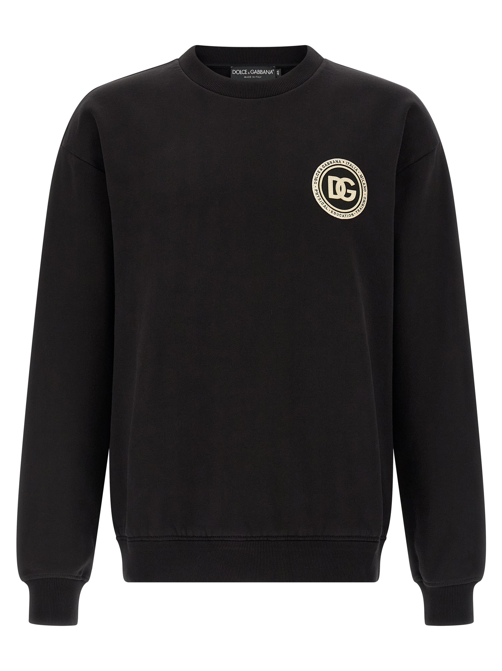 Sweatshirt noire en coton de Dolce & Gabbana, vêtement décontracté avec logo de la marque, vue de face.