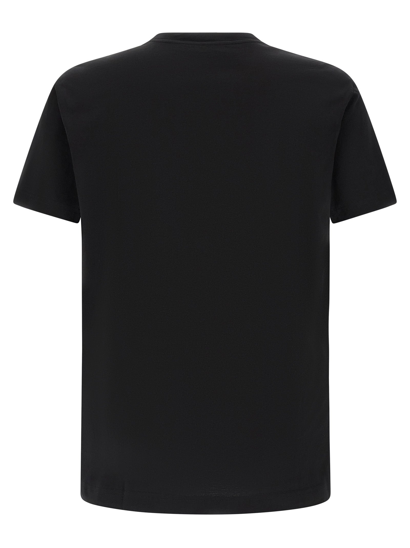 T-shirt en coton noir Dolce & Gabbana, coupe classique, détails élégants, porté sur un mannequin.
