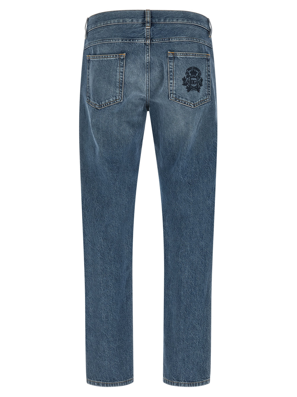 Jeans droits en coton bleu Dolce & Gabbana avec ceinture, détail classique et coupe élégante pour un style sophistiqué.