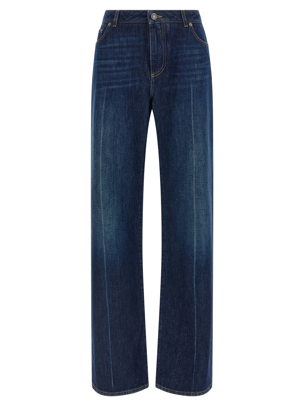 Jeans droits en coton bleu Dolce & Gabbana, style classique, visible avec poches et couture soignées.