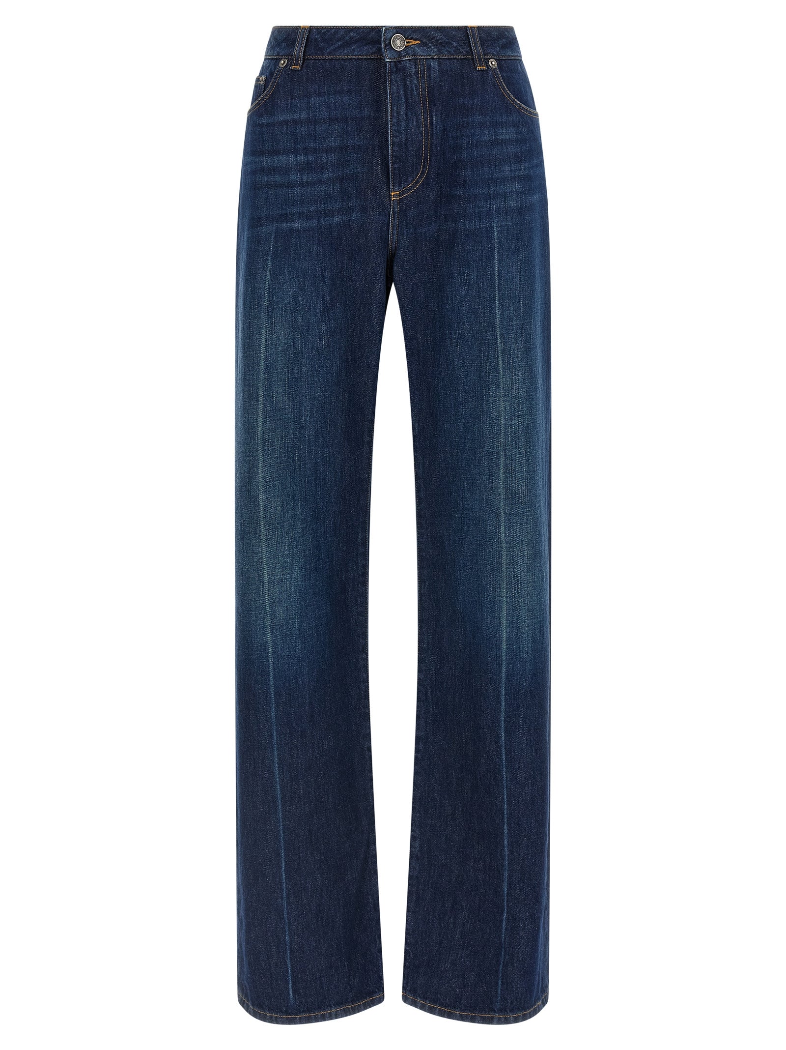 Jeans droits en coton bleu Dolce & Gabbana, style classique, visible avec poches et couture soignées.