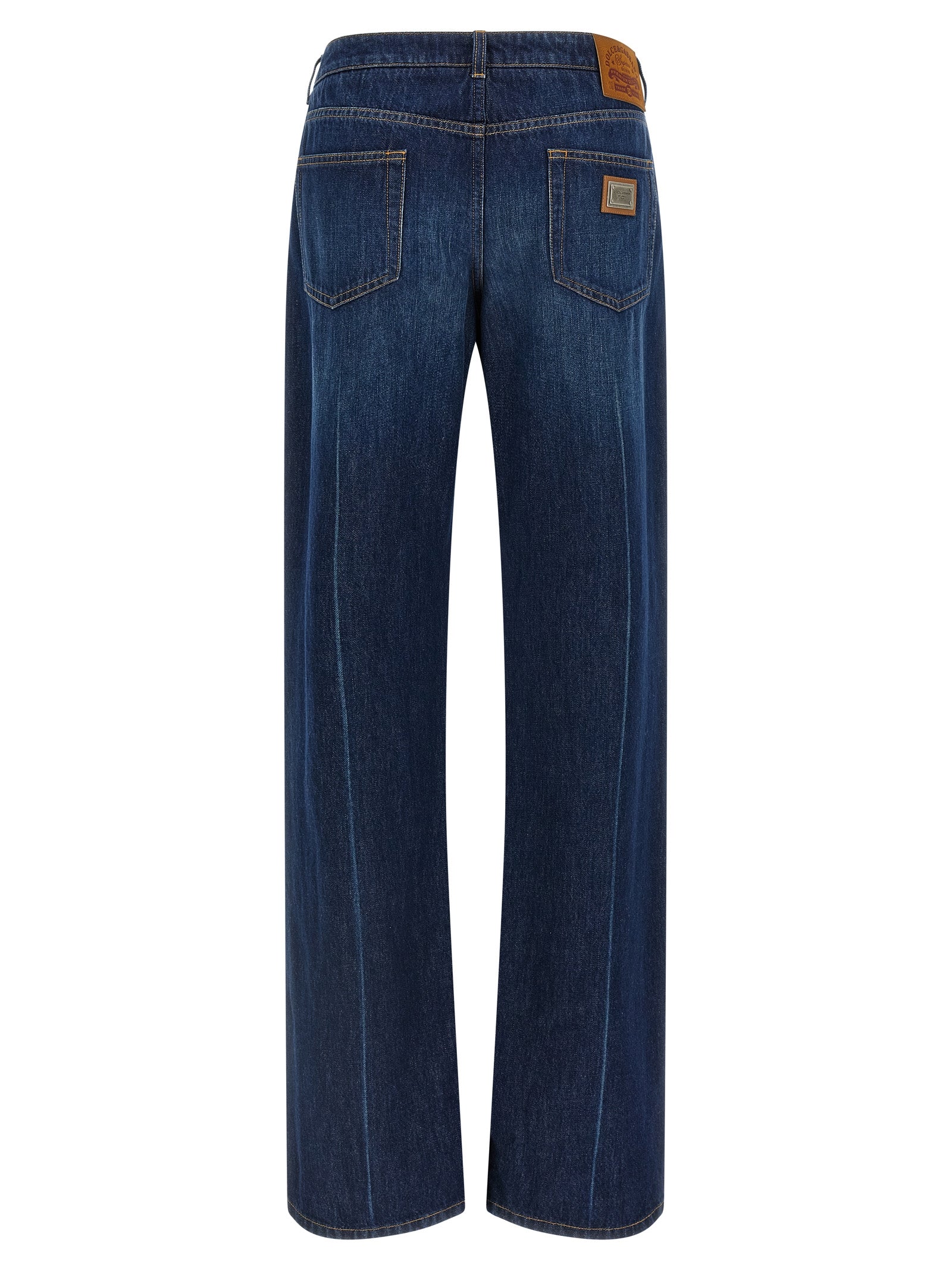 Jeans droits en coton bleu Dolce & Gabbana, style classique, affichant une coupe droite et une finition soignée.