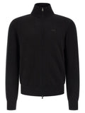 Cardigan en coton noir Hugo Boss, style élégant avec boutons, porté par un mannequin.
