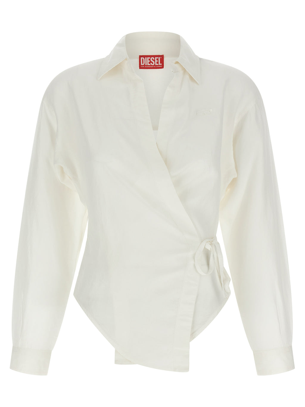 Chemise en modal blanc Diesel, style décontracté avec col et manches longues, tissu léger et confortable.