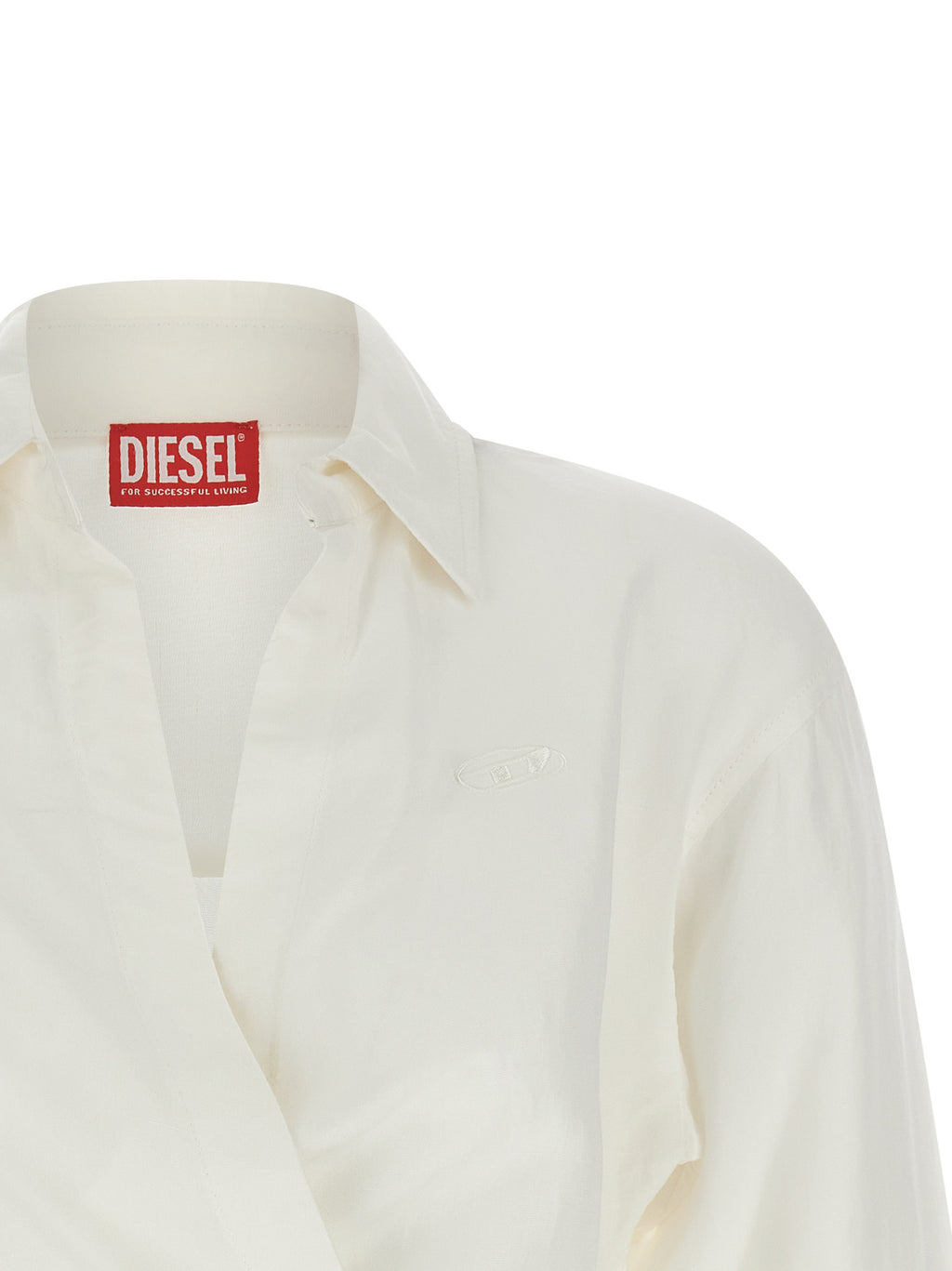 Blouse blanche en modal Diesel, coupe fluide et élégante, à manches longues et col en V, pour un style décontracté chic.