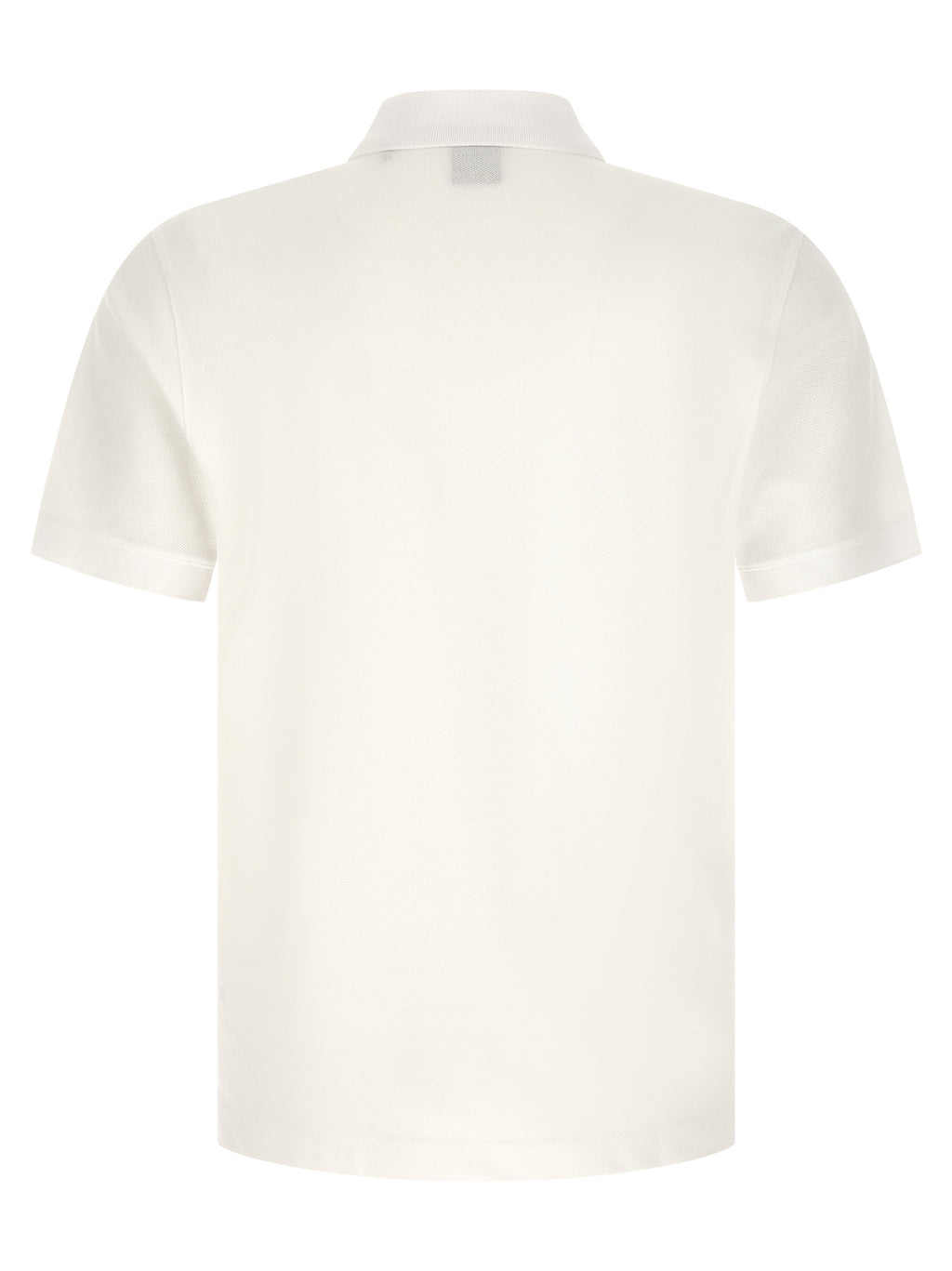 Chemise polo blanche en coton de la marque Hugo Boss, vue de face, avec col et boutons visibles.