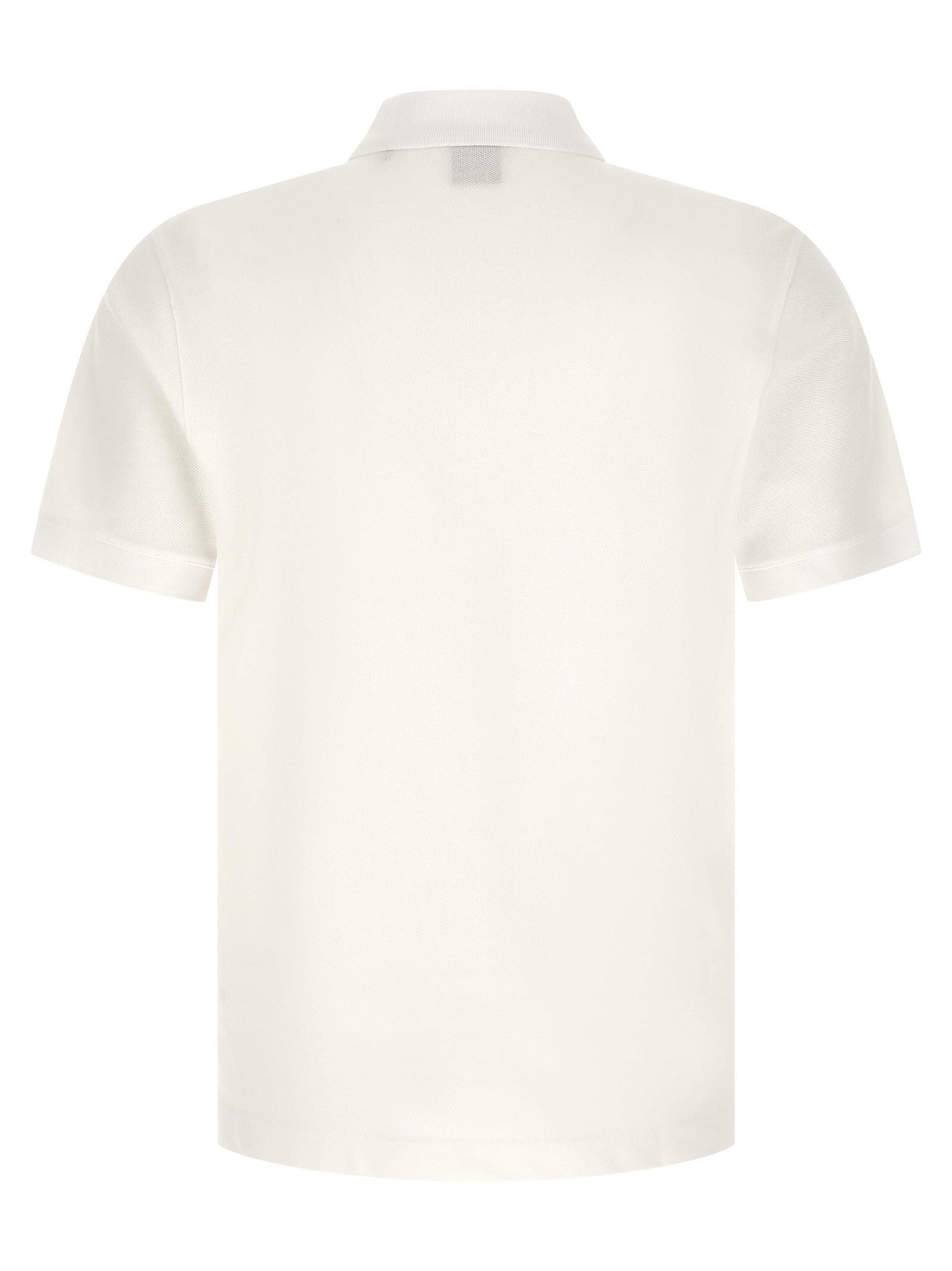 Chemise polo blanche en coton de la marque Hugo Boss, vue de face, avec col et boutons visibles.