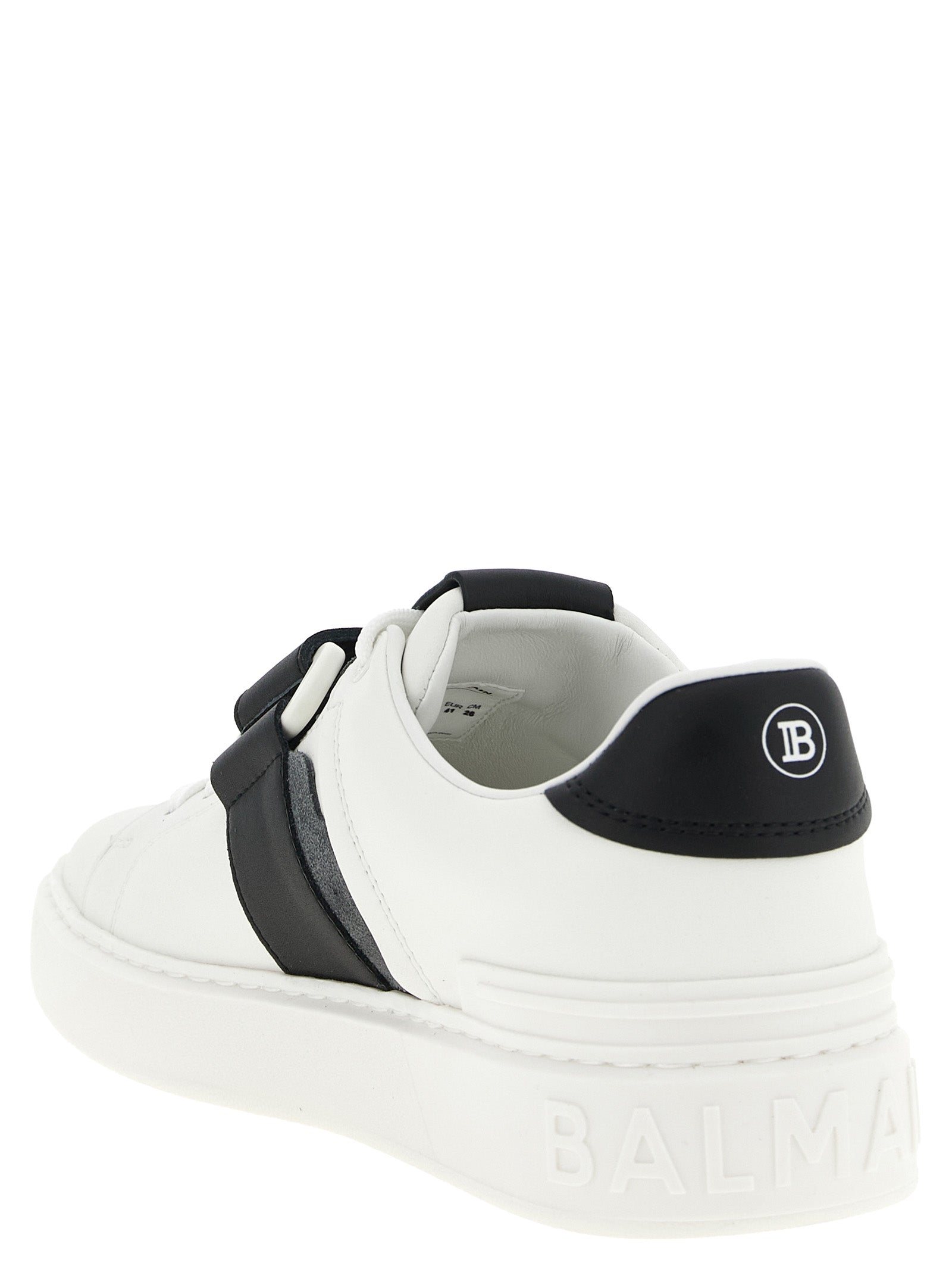 Chaussures sneakers basses Balmain Bicolor en cuir de veau, style moderne et élégant, avec détails colorés contrastants.