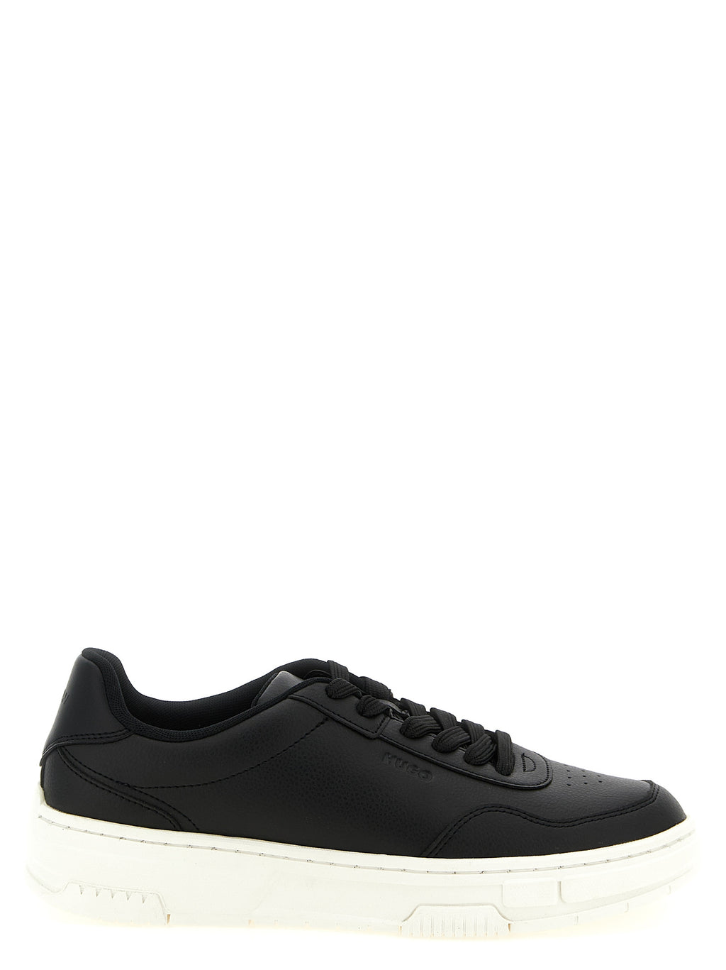 Chaussures basses en polyester noir de Hugo Boss, sneakers décontractés pour homme, vues de face.