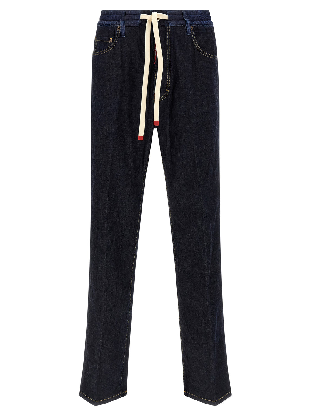 Jeans droits en coton bleu Dsquared², vue frontale, détails des poches et couture visibles.