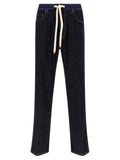 Jeans droits en coton bleu Dsquared², vue frontale, détails des poches et couture visibles.