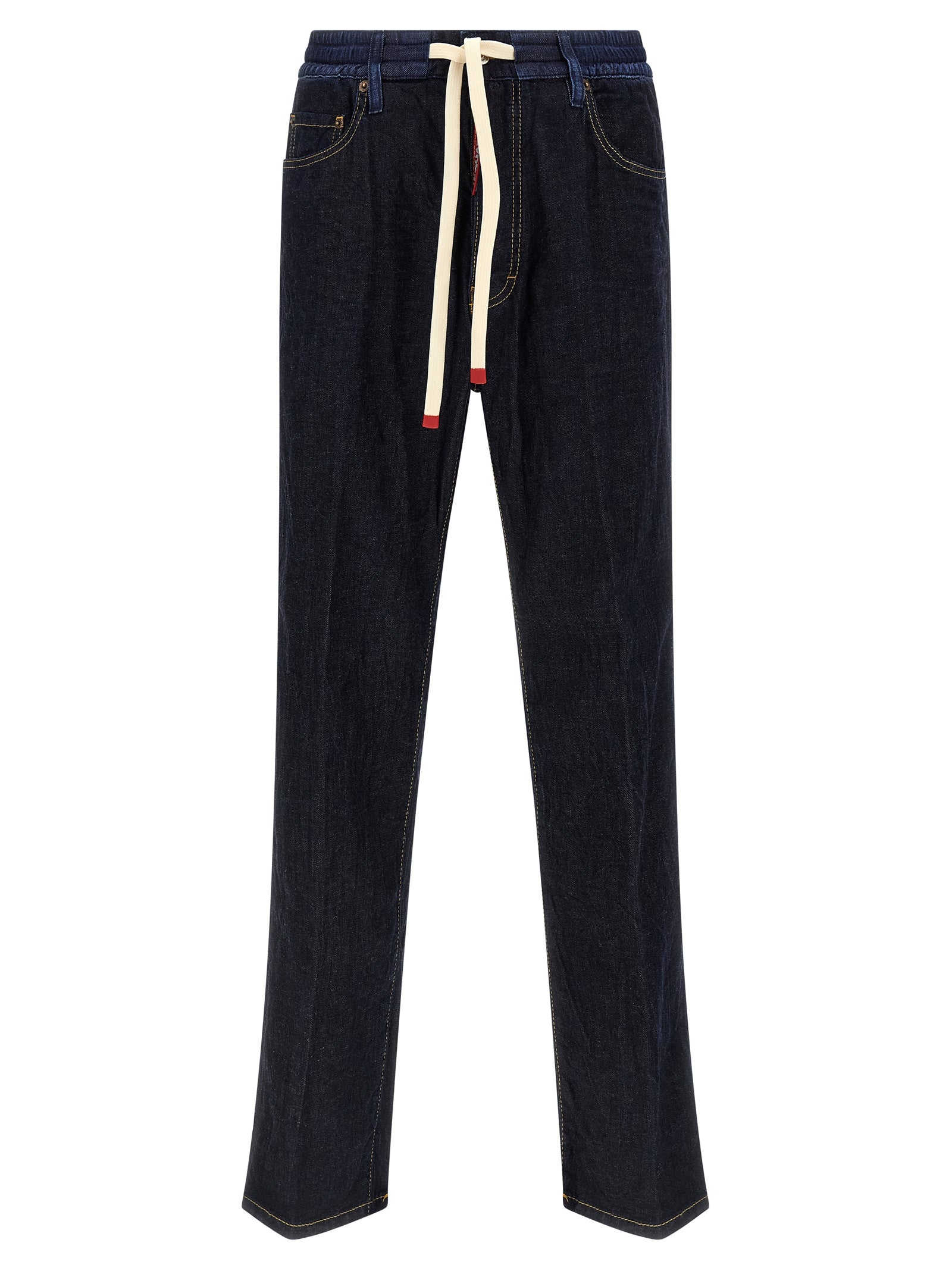 Jeans droits en coton bleu Dsquared², vue frontale, détails des poches et couture visibles.