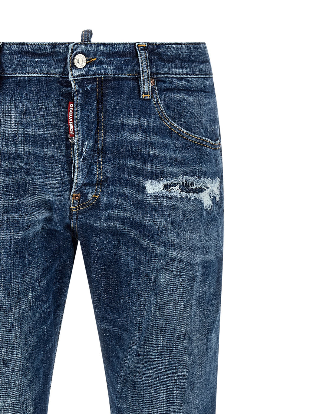 Jeans en denim en coton bleu Dsquared², coupe classique, détails de couture visibles, style décontracté.