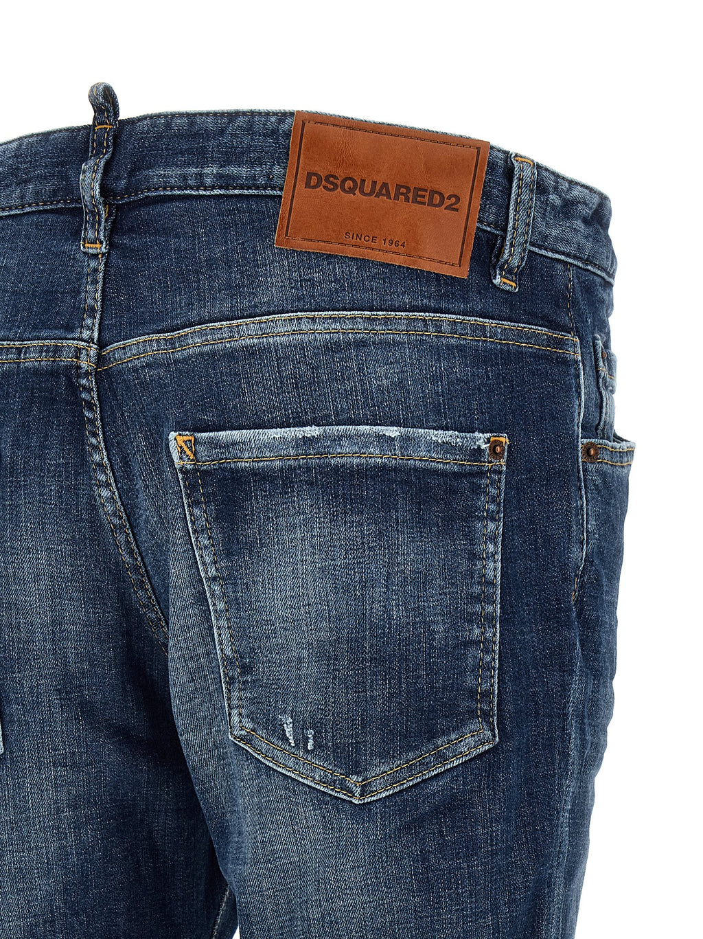 Jeans en denim en coton bleu Dsquared², coupe classique, visibles détails de couture et fermeture éclair.