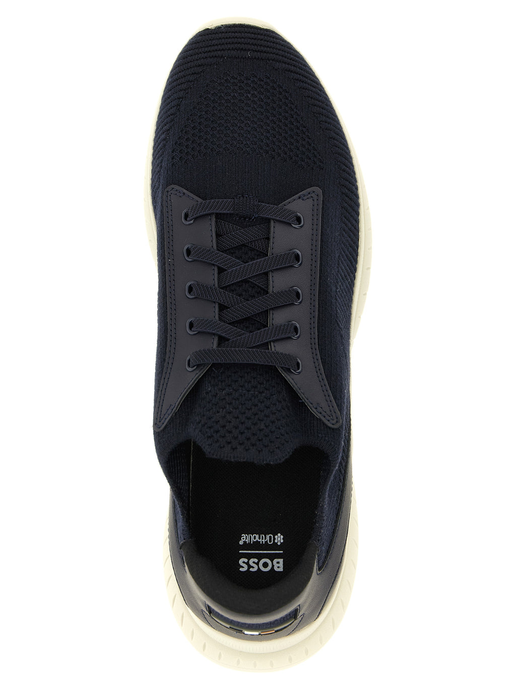 Chaussures de sport bleues Hugo Boss en cuir de vache, baskets athlétiques élégantes pour homme.