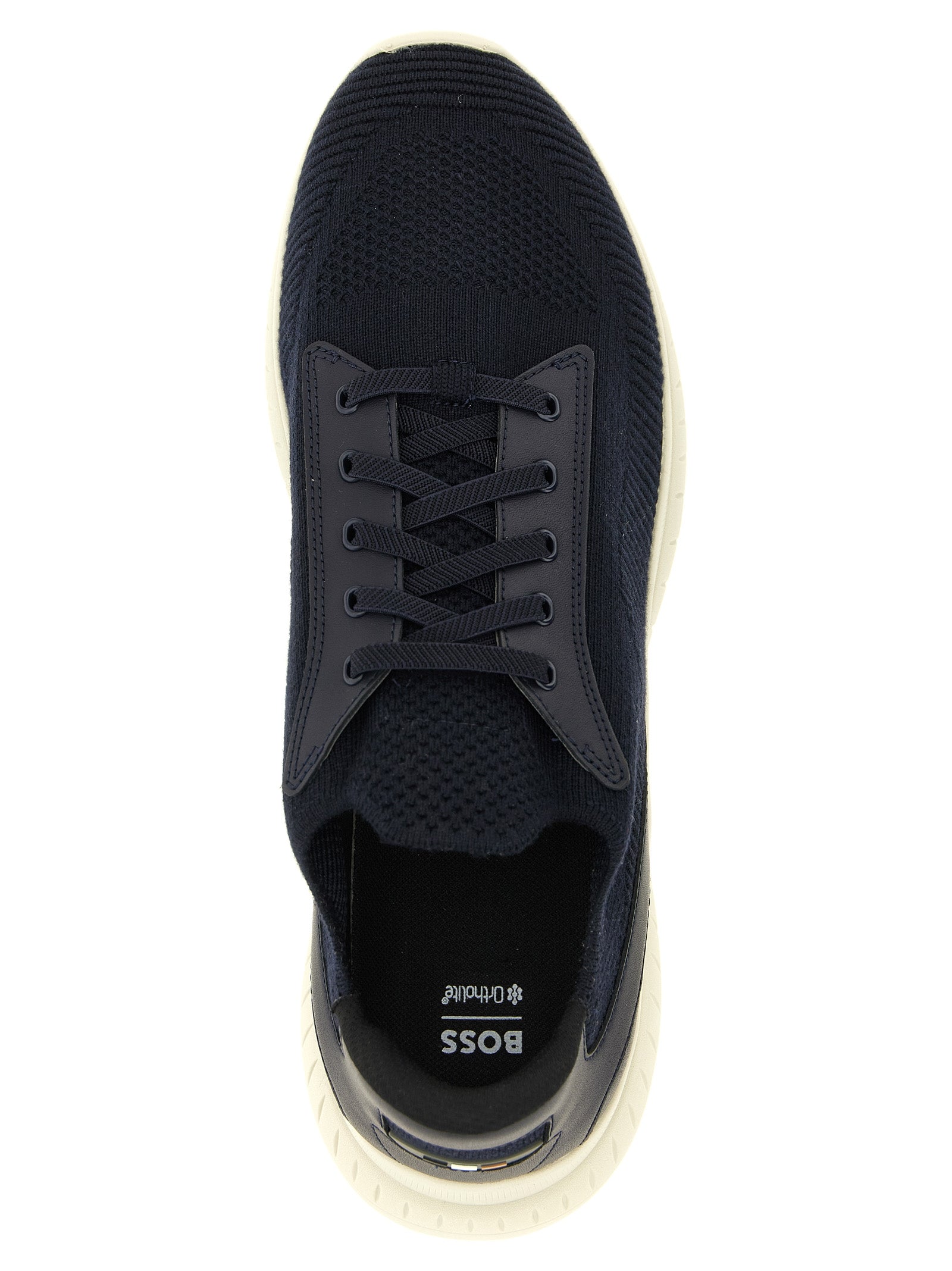 Chaussures de sport bleues Hugo Boss en cuir de vache, baskets athlétiques élégantes pour homme.