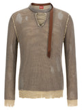 Cardigan gris en coton de la marque Diesel, porté avec détails visibles et texture douce.