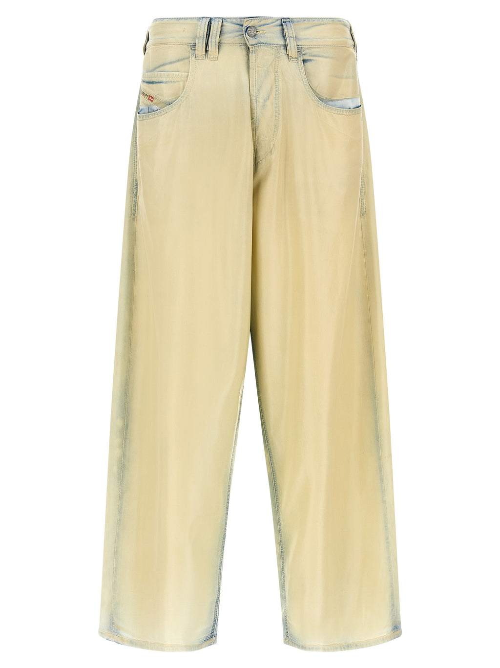 Jeans Diesel en lyocell beige en denim, coupe classique avec poches avant et arrière, tissu doux et confortable.