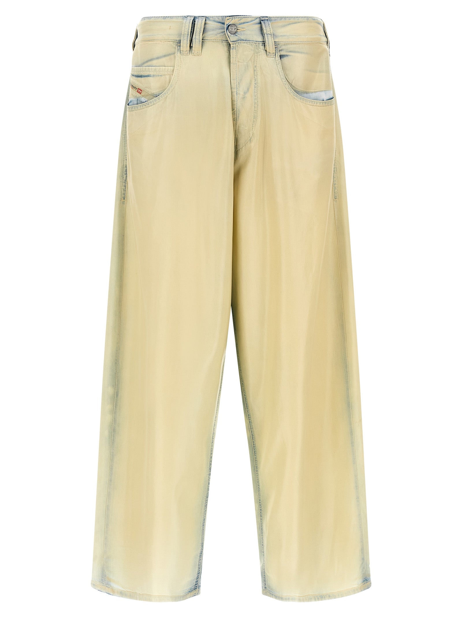 Jeans Diesel en lyocell beige en denim, coupe classique avec poches avant et arrière, tissu doux et confortable.