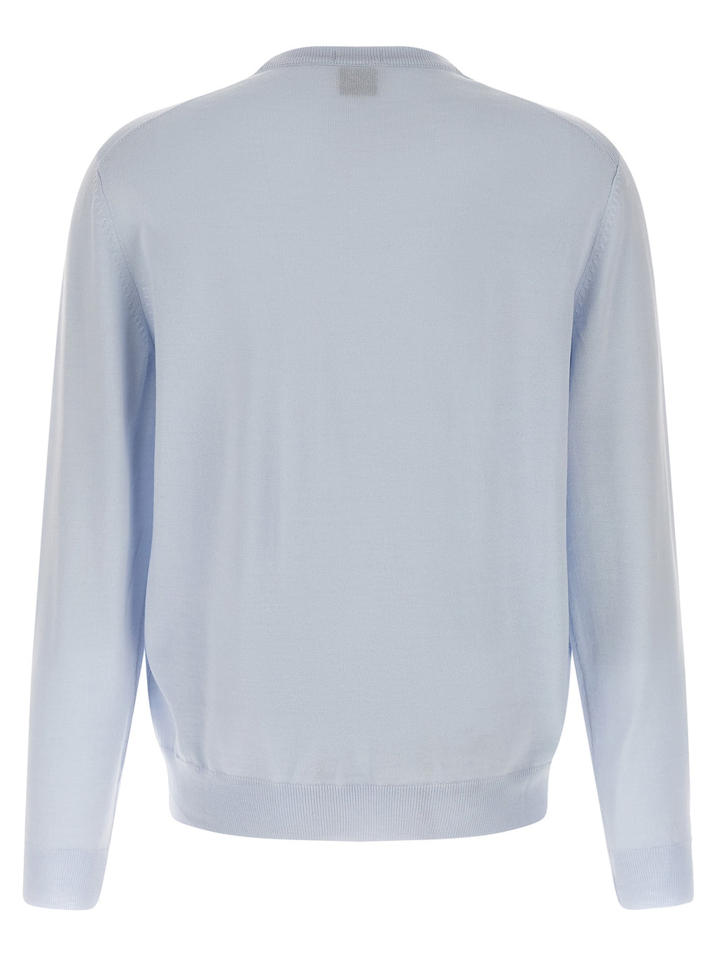 Cardigan en laine vierge bleue de Hugo Boss, coupe classique, porté avec col en V et boutons, tissu doux et élégant.