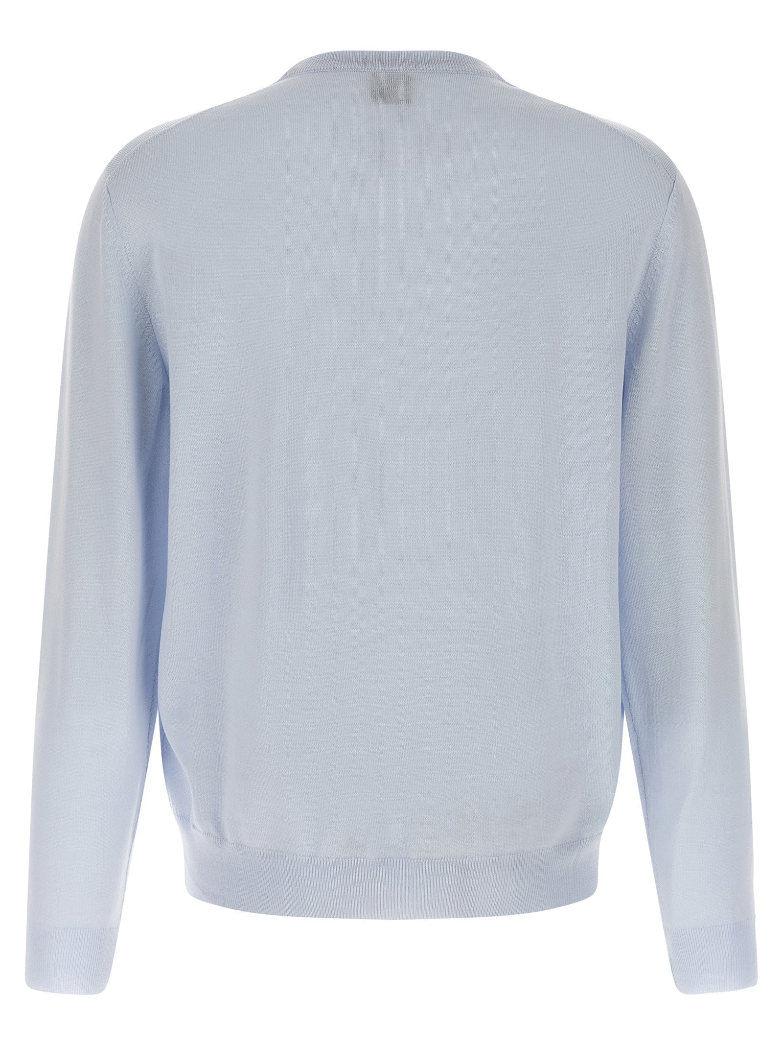 Cardigan en laine vierge bleue de Hugo Boss, coupe classique, porté avec col en V et boutons, tissu doux et élégant.