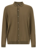Chemise polo bicolore en laine vierge de Hugo Boss, vue de face, avec col et boutons visibles.